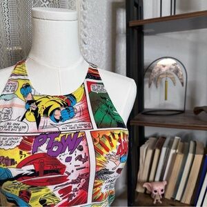 Marvel Comics Crop Top (Size S) - Vintage Comic Strip Print, Avengers, SpiderMan